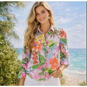 Lilly Pulitzer X Target Nosey Posey Floral Print Long Sleeve Button Up Blouse XS